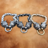 Men's Wolf Chain Bracelet crafted from stainless steel with a Viking Norse wolf head design and durable chain links.