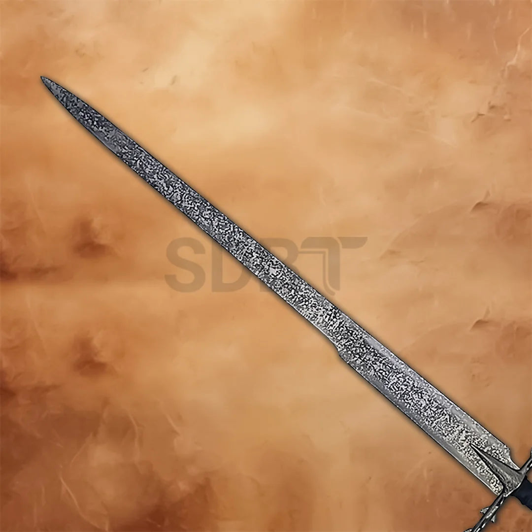 Close-up of the Nazgul Ringwraith Sword Replica blade featuring a weathered dark steel finish inspired by the fearsome Ringwraiths from The Lord of the Rings.