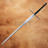 Full-length Nazgul Ringwraith Sword replica from Lord of the Rings featuring a polished stainless steel blade, black grip, and iconic dark fantasy design.