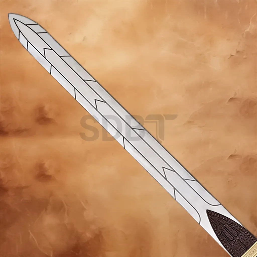 Detailed view of the silver blade design on Percy Jackson Anaklusmos Riptide sword