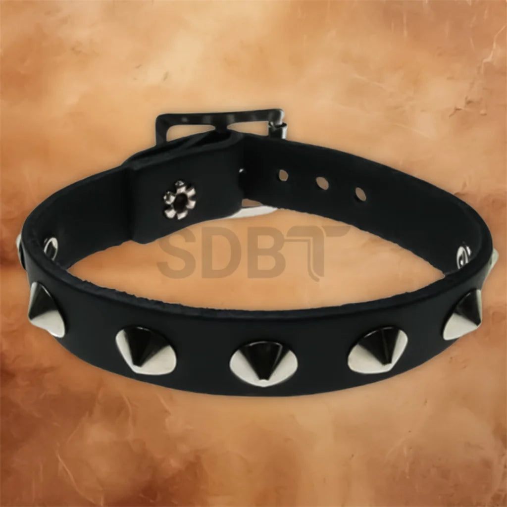 Punk Gothic leather studded cuff bracelet for men featuring premium leather and polished metal studs.