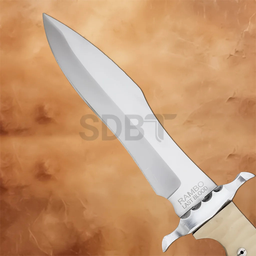 Rambo 5 Last Blood Heartstopper Bowie Knife Replica showing the large silver blade