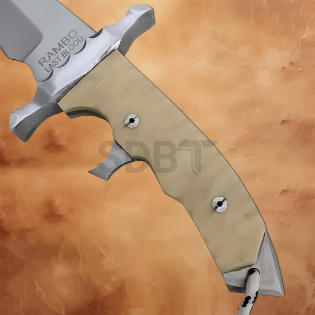 Rambo 5 Last Blood Heartstopper Bowie Knife Replica showing the detailed handle