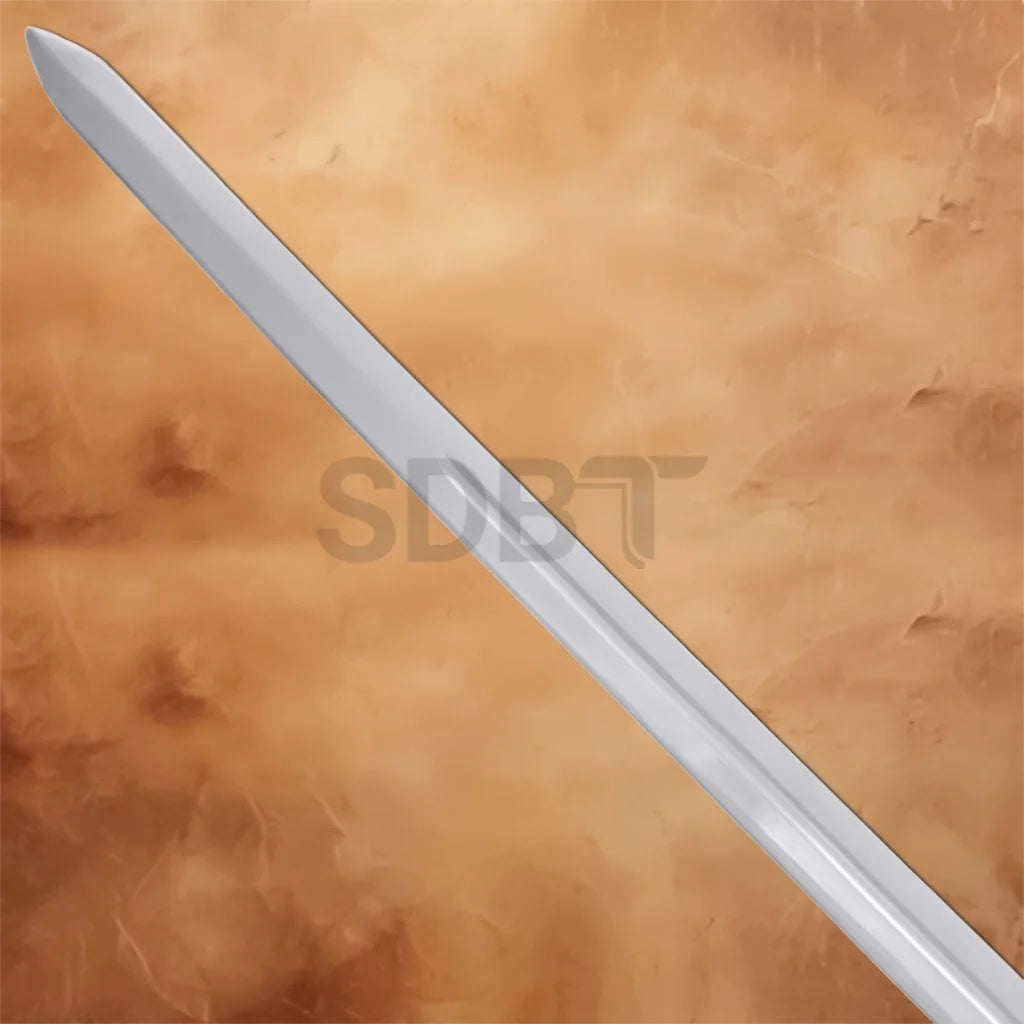 Close-up of the stainless steel blade on the Robin Hood Sword Replica featuring a medieval-inspired fuller.