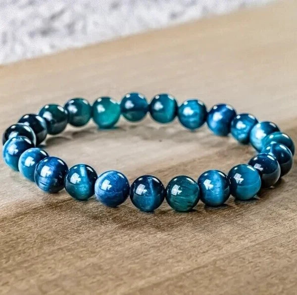 Natural Blue Tiger Eye 8mm Gemstone Bead Bracelet