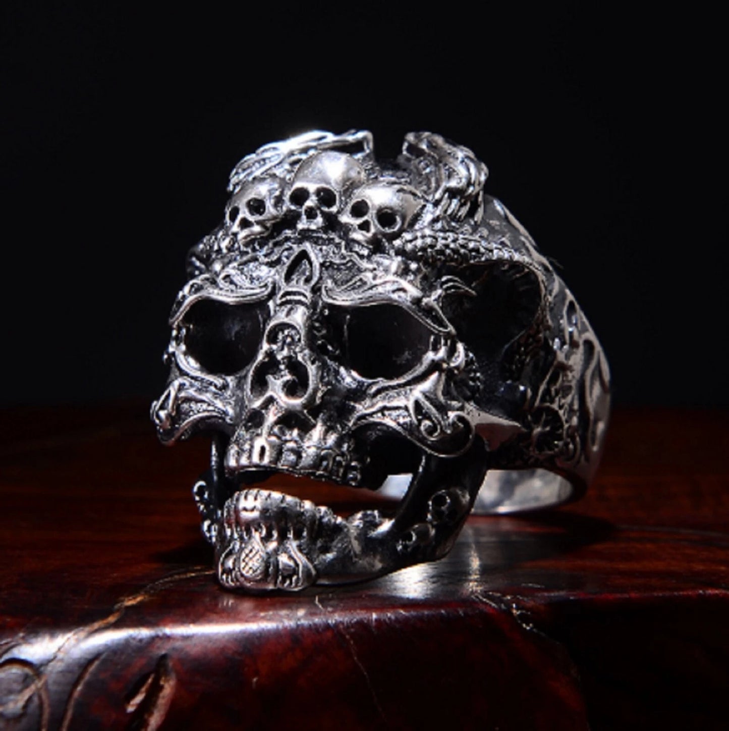 Chunky Gothic Skull Ring Adjustable for Unisex
