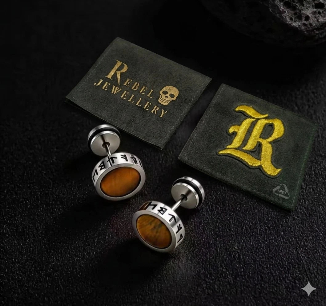 Viking Tiger Eye Acrylic Stud Earrings Stainless Steel