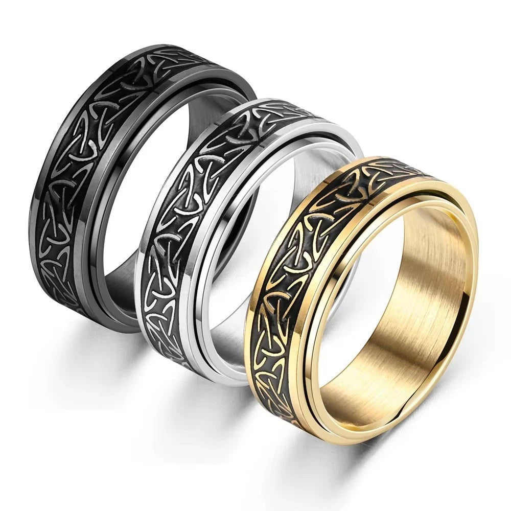 Unisex  Viking Steel Rotating Spinner Ring