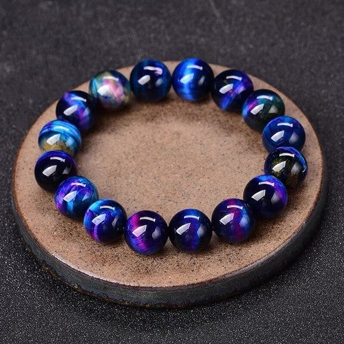 Unisex Galaxy Tiger Eye Gemstone Bracelet Purple & Blue