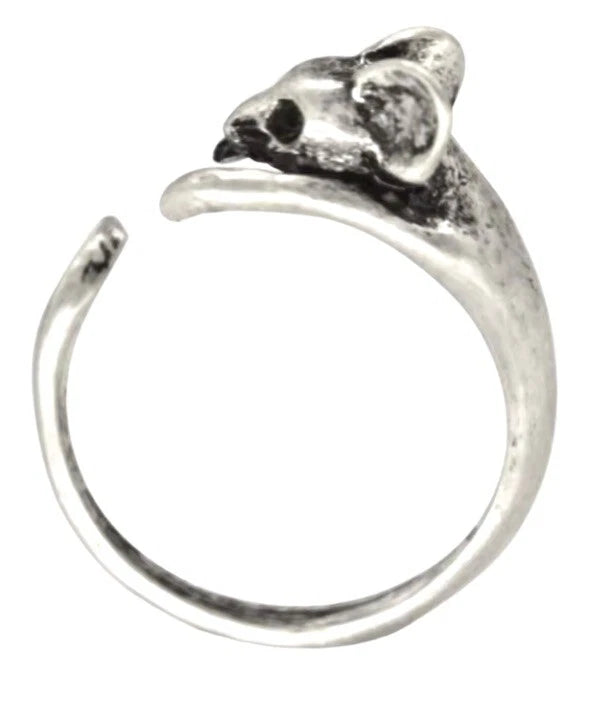 Women's Adjustable Silver Mouse Ring Animal Design