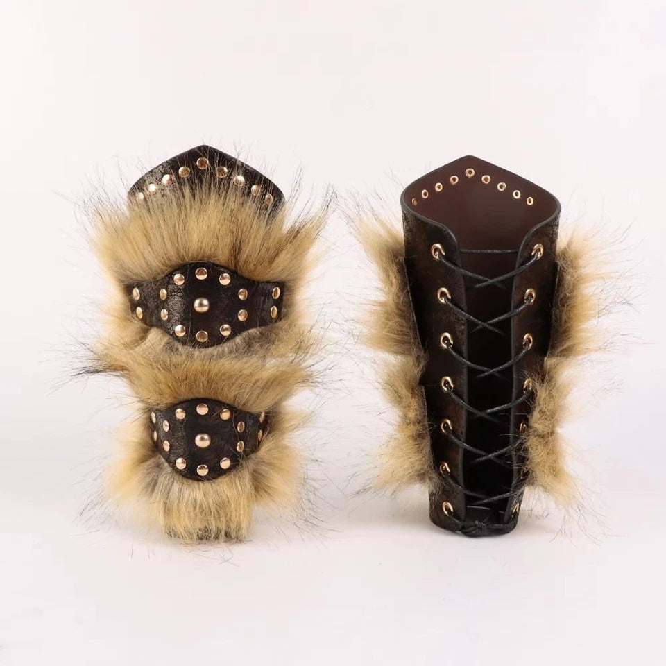 Medieval Viking PU Leather Bracers Arm Guards Cosplay