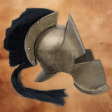 Spartan 300 Movie Helmet Replica side view featuring an antique bronze finish and detailed Greek warrior design.