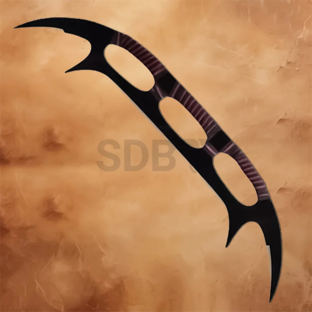 Star Trek-inspired Klingon Bat'leth 46 Inch replica featuring a black curved dual-point blade with ergonomic hand grips, ideal for collectors, cosplay, and display.