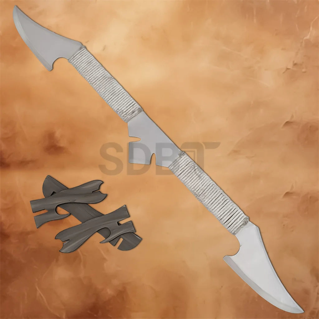Star Trek Klingons Kahless The Unforgettable Ceremonial Bat'leth Replica with wooden wall display mount, ideal for collectors and themed décor.