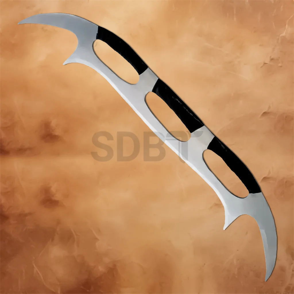 Star Trek Klingon Bat'leth Replica 38 Inch featuring a silver stainless steel curved blade with black grip sections, inspired by the iconic Klingon warrior weapon for cosplay and display.