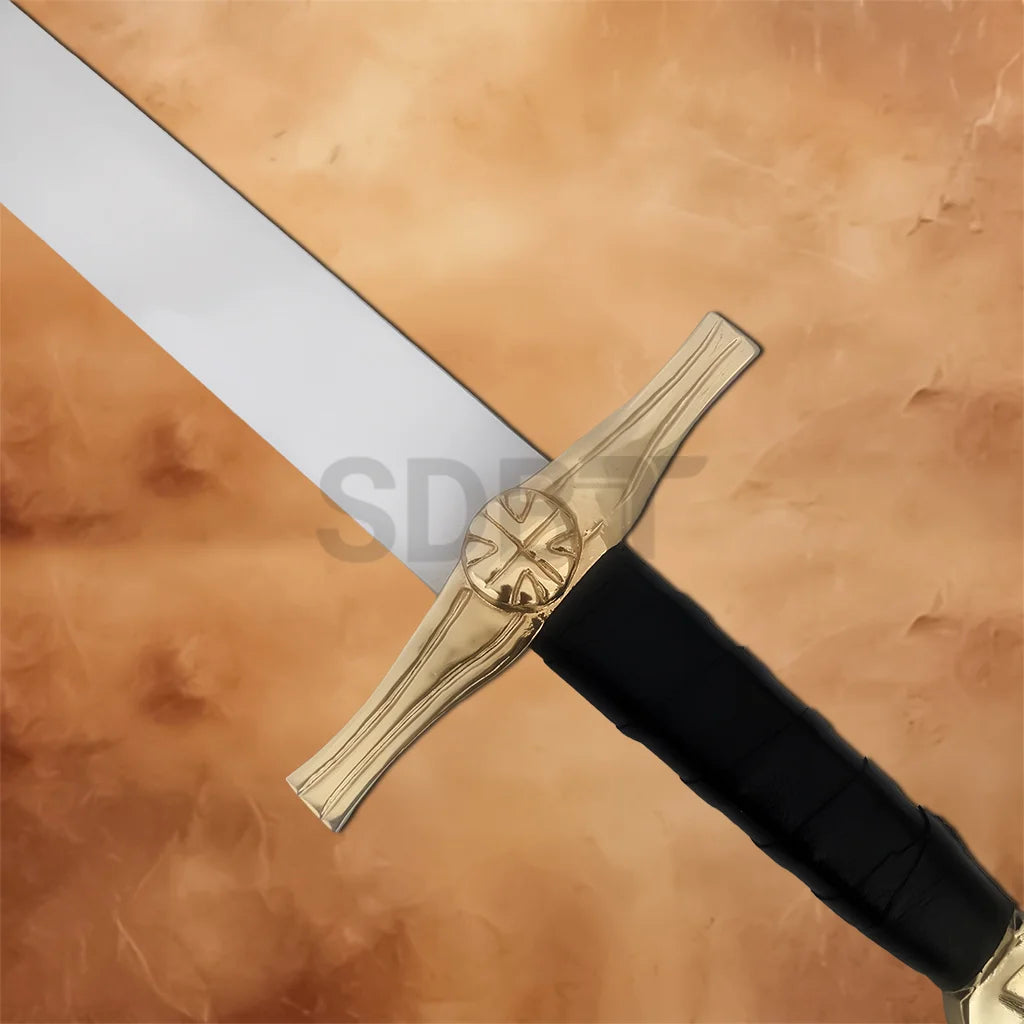 Close-up of the Medieval Knights Templar Cross Sword guard highlighting the iconic Crusader cross emblem and premium replica craftsmanship.