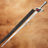 Thundercat Lion-O Sword of Omens Replica with matching black scabbard, polished stainless steel blade, and detailed silver hilt for collectors, cosplay, and display.