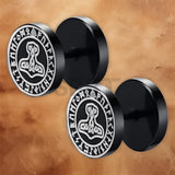 Unisex Viking Rune barbell stud earrings crafted from stainless steel with engraved Norse rune detailing.