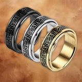 Unisex Viking steel rotating spinner ring featuring engraved Nordic detailing and a polished finish.