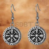 Vegvisir drop earrings crafted from stainless steel featuring the iconic Viking Compass symbol.