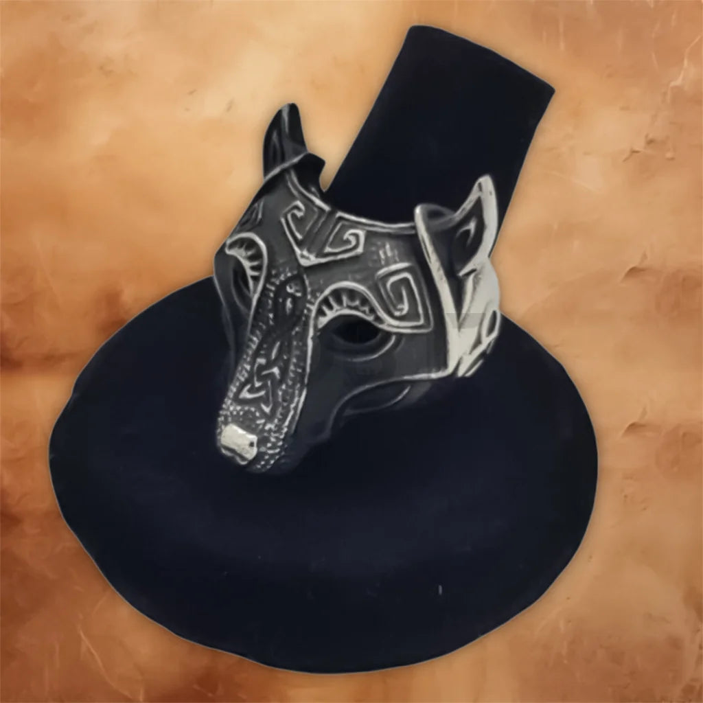 Viking Fenrir Wolf ring crafted from stainless steel featuring a detailed Norse wolf head design for men and women.