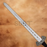 Viking Norse sword replica with silver blade and engraved hilt