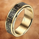 Unisex Viking steel rotating spinner ring with an engraved Nordic design and polished stainless steel finish.