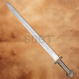 Full-length Viking Sword of Ragnar Lothbrok Replica Edition with polished stainless steel blade engraved with Norse runes