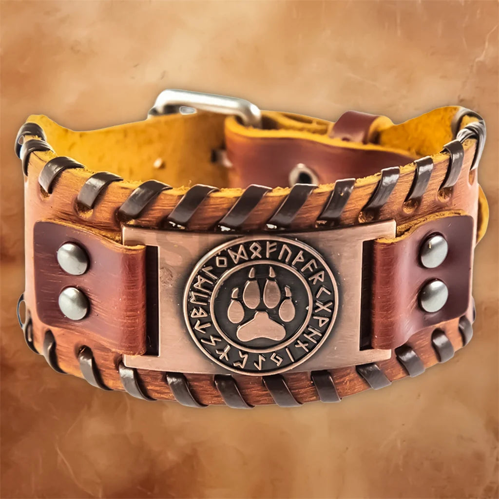 Men's Vintage Norse Viking leather bracelet with timeless Nordic-inspired styling, ideal for everyday wear or gifting.