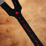 Close-up of the black and red wrapped handle on the Volkoth Fantasy Axe Replica, providing a secure grip and striking fantasy design.