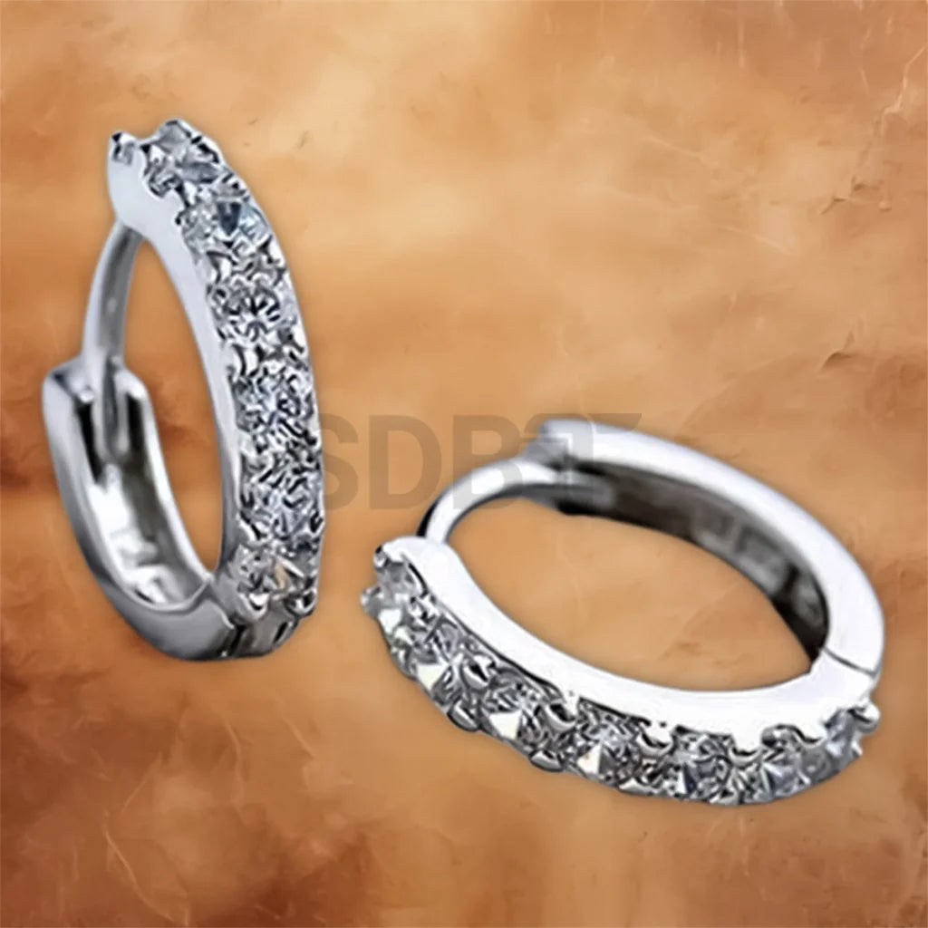 Women's 925 sterling silver crystal hoop stud earrings with a sparkling polished finish.