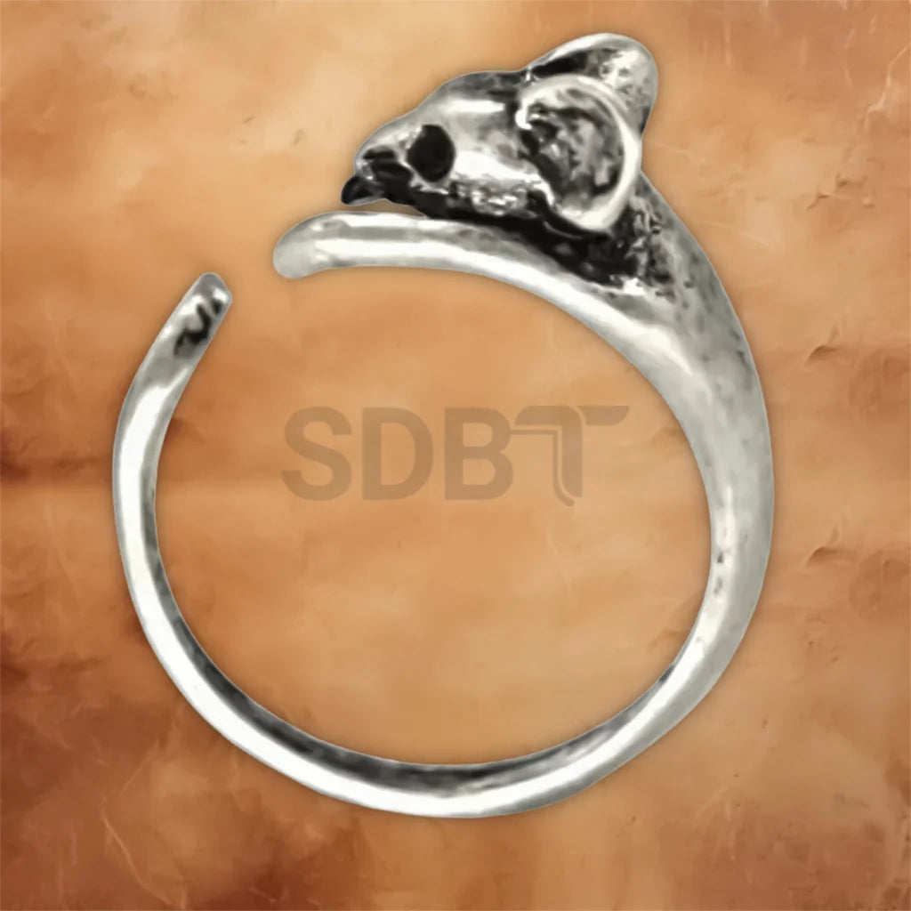 Women's adjustable silver mouse ring featuring a charming animal-inspired design with a polished finish.